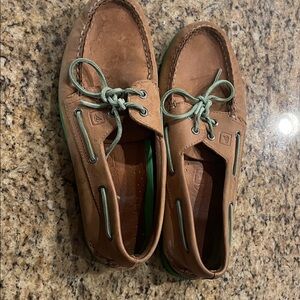 Sperry Tan and Green Boat Shoes